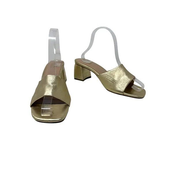 FARYL by Farylrobin Pip Metallic Gold Leather Block Heel Sandals Size 9 - Image 5