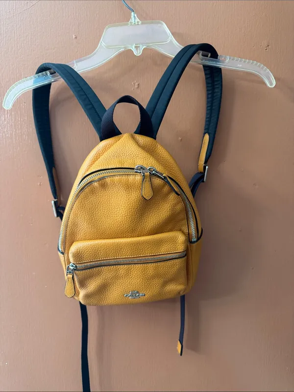 Coach Mini Pebbled Leather Backpack Mustard Yellow / Honey –good Condition - Image 3