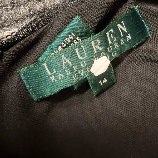 Lauren Ralph Lauren Sequin Geometric Bodice Ruched Sheath Dress Black Silver 14 - Image 7
