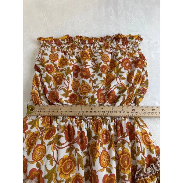 Indikah Floral Strapless Mini Dress Orange Yellow Boho S (tie missing) - Image 5