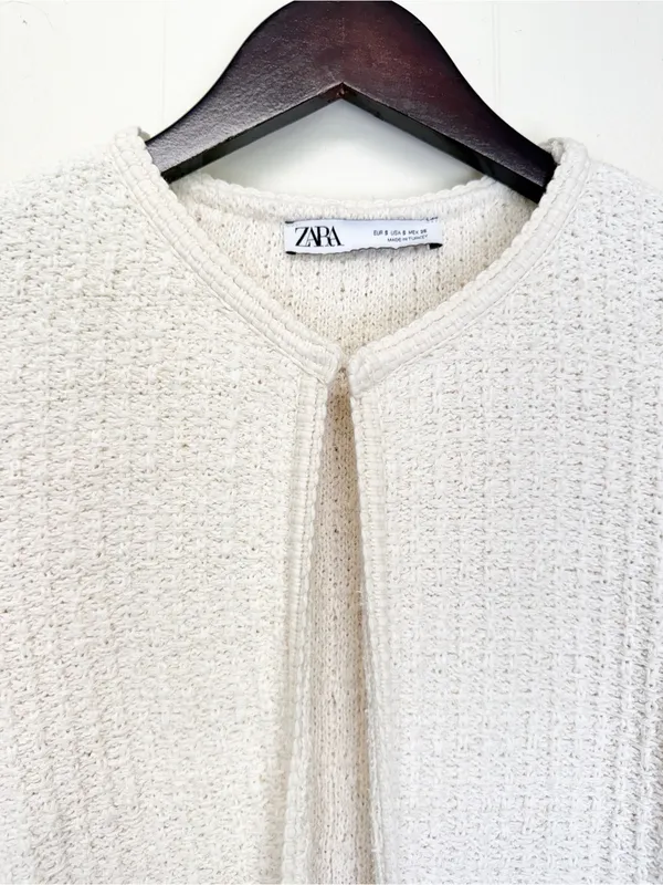 ZARA Textured Knit Cropped Cardigan Sweater Cream Ivory Luxury Size Small - Image 4
