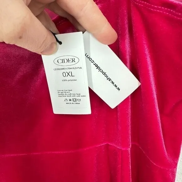 Cider Fuscia Pink Midi Dress Velvet Square Neck Rouched‎ Side Slit Formal NWT - Image 3