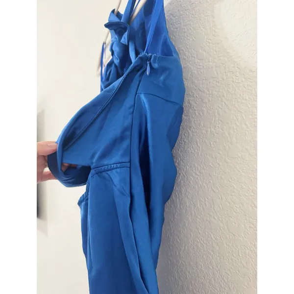 Hello Molly Cobalt Blue Satin Asymmetrical Ruched Mini Dress Size 4 - Image 3