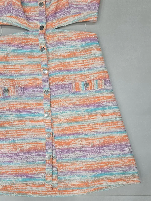 Nee Maje Pastel Striped Cutout Tweed Mini Dress Size 38 - Image 6