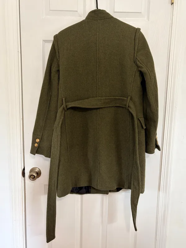 ZARA Olive Green Military Coat Gold Button Belted Preppy Academia Womens M - Image 3