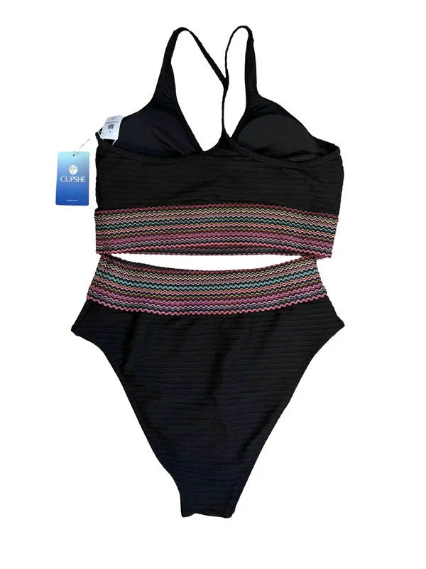 NEW Cupshe Black Keyhole Bikini Top & High-Waisted Bottoms Set - Size L - Image 5