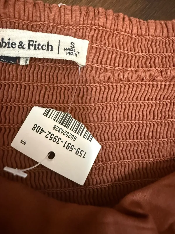 NWT Abercrombie & Fitch Small Brown and White Polka Dot Puff Sleeve Mini Dress - Image 4