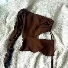 Zara brown one shoulder top, never worn with tags size S - Image 2