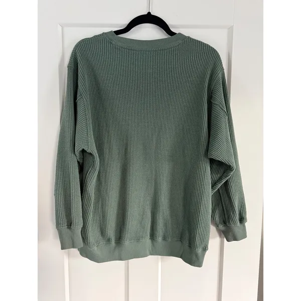 Aerie Green Waffle Knit Sweatshirt Crewneck Pullover Small - Image 5