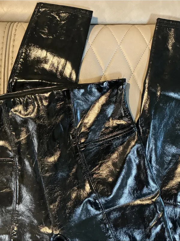 SPANX Black Shiny Faux-Leather Leggings - Image 2