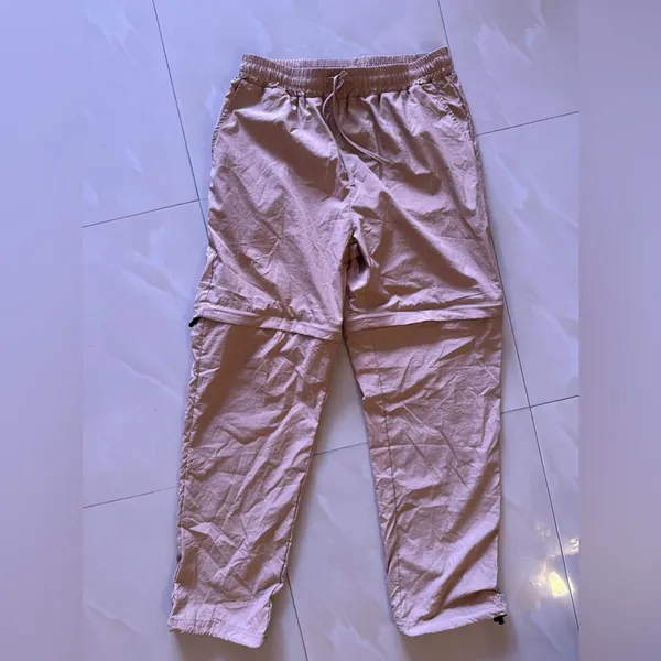 WOMENS Long CONVERTIBLE In Short HIKING PANTS Beige Large Pocket Elastic Tie - Image 11