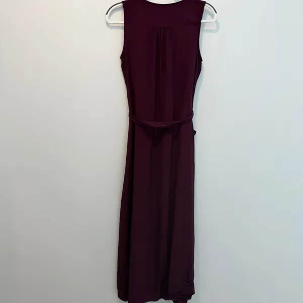 GAP Women's Medium Burgundy Sleeveless Button Front Midi Dress Tie Waist - Image 7