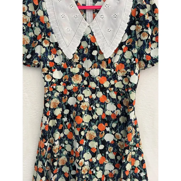 Love‎ + Harmony Floral Mini Dress Womens Small White Eyelet Collar Short Sleeve - Image 3