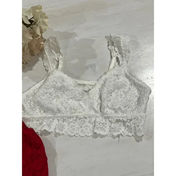 Aerie Lace Bralette White and‎ red lace Lined Wireless Small/Large - Image 4
