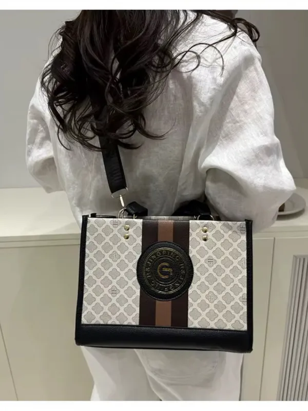 Monogram Stripe Tote Bag G Logo Medallion Top Handle Crossbody Shoulder Bag NIP - Image 2