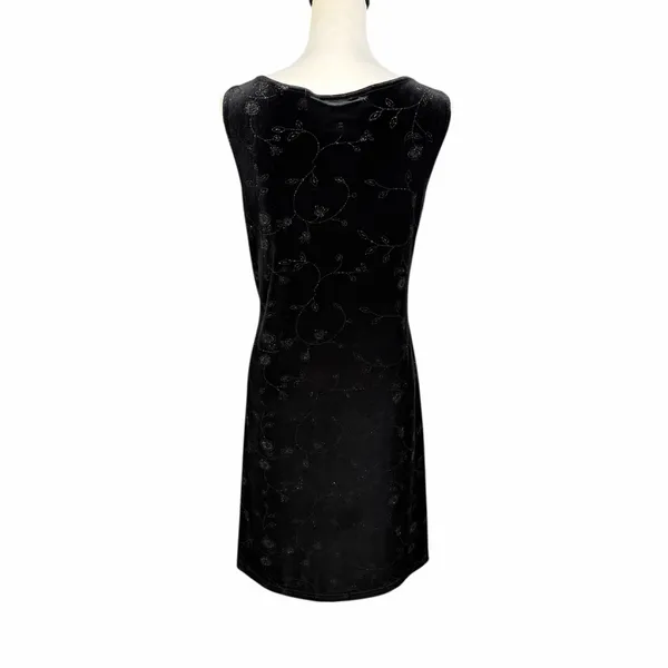 Vintage Y2K Velvet Mini Dress Size Large Black Whimsigoth Holiday Emo Shimmer - Image 6