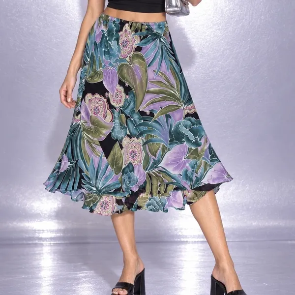 Y2K Vintage Silk Floral Beaded Skirt M Boho Lined Midi New York City Design Co - Image 2