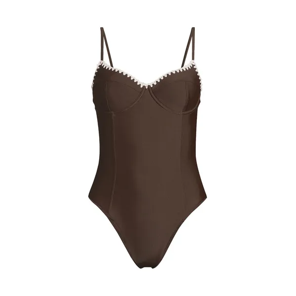 RAMY BROOK Addisyn Whipstitch One Piece Swimsuit in Brown Size Large - Image 3