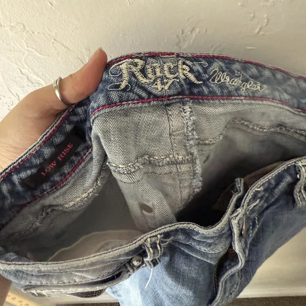 Rock 47 by Wrangler Jeans Y2k 28 Blue Cross Embroidery Bootcut‎ Low Rise Denim - Image 11