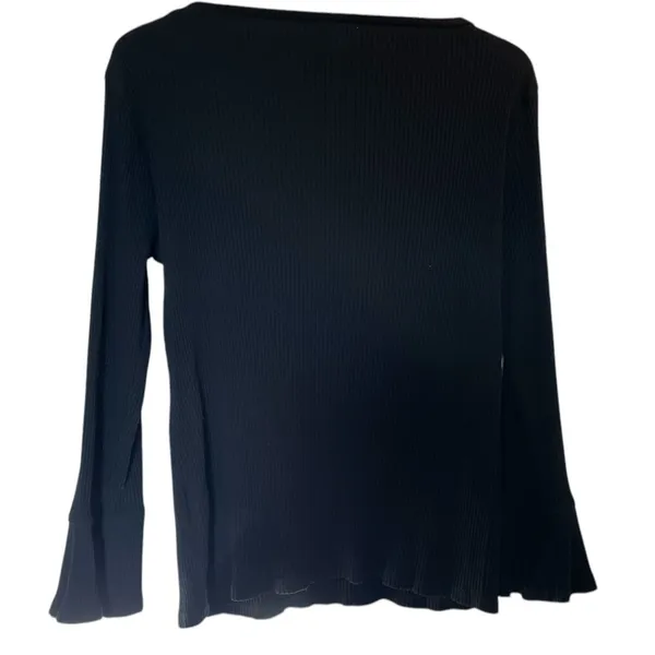 J. CREW Black Trumpet Bell Cuff Boat Neck Ribbed Knit Shirt Top - Size Large - Image 7