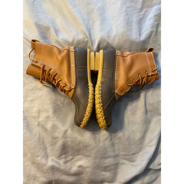 Women's 7M Bean Boots L.L.Bean Maine USA Rain Waterproof Duck Lace-Up Navy Tan - Image 3