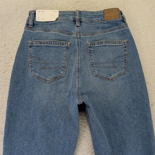 American Eagle Mom Jean High‎ Rise Washed Blue Stretch Denim Womens 0 Reg - Image 5