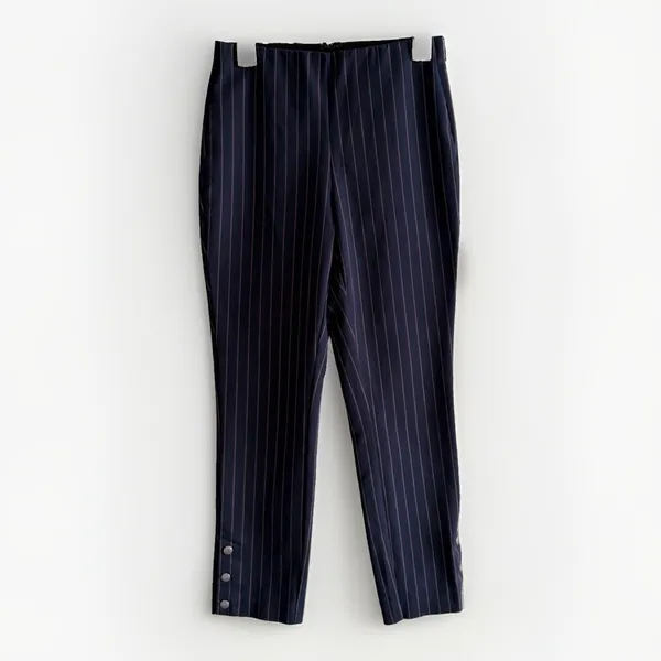 Rag & Bone Simone Cropped Side Snap Pants Women's Size 4 Navy Red Pinstripe - Image 2
