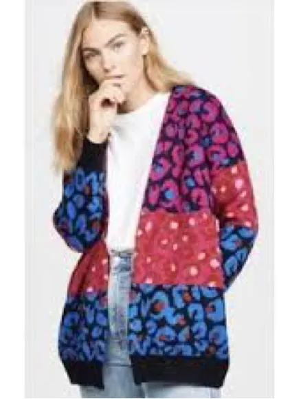FARM Rio Mixed Leopard Cardigan Women‎ XS Multicolor Knit Open Front - Image 9