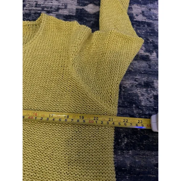 Lime Green Sweater Fringe Hem Bright Size Large~Boho Festival Arts Boston Proper - Image 3