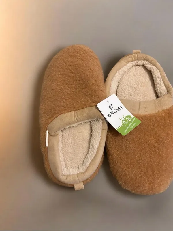 Women's Plush Tan Fleece-Lined Slip-On Slippers - Image 5