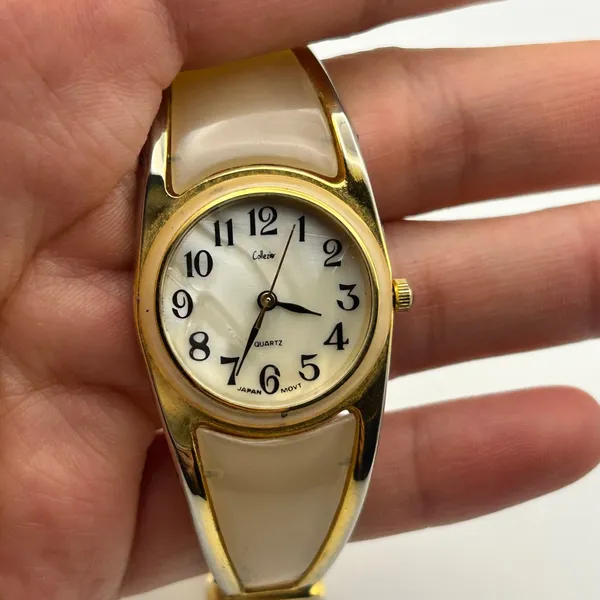 Collezier Two-tone Mother Pearl Dial Women’s Cuff Watch Working New Battery - Image 5