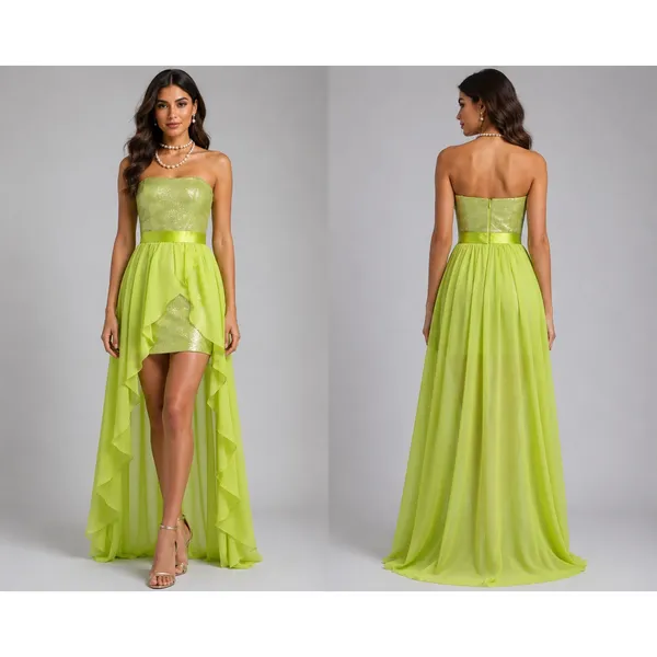 Cache Apple Green Sequin Encrusted Strapless Event New HiLow Dress Lined $218 NWT - Image 2