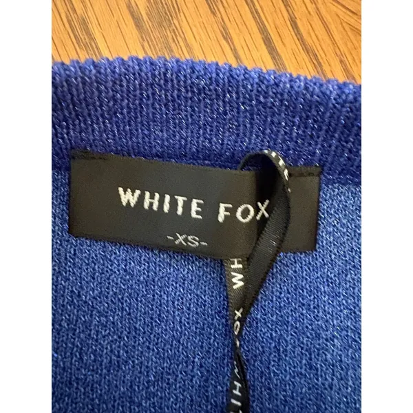 White Fox Heartbreaker Mini Skirt Electric Blue Metallic‎ Knit XS - Image 4