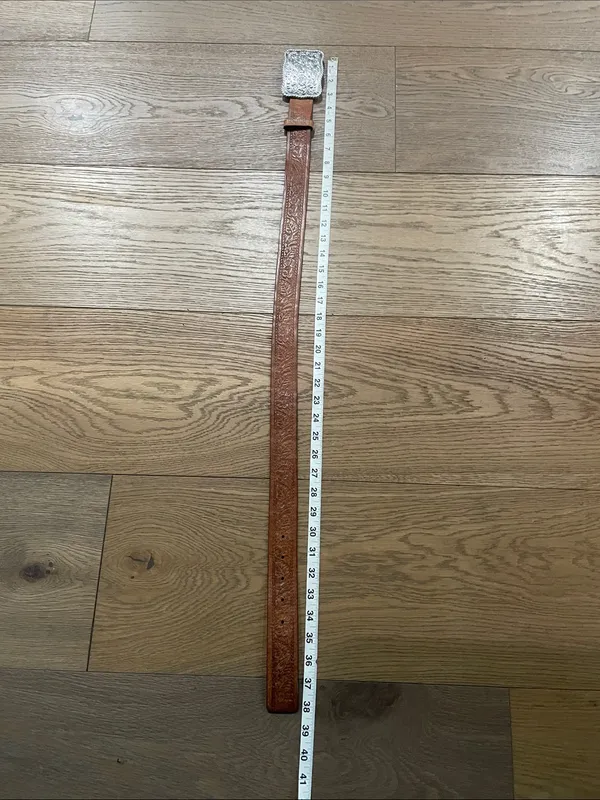 Vintage Guess Leather Belt Western Floral Engraved Silver Plate Buckle Size M - Image 12