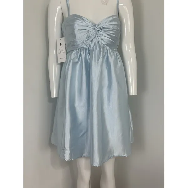 NWT Womens Baby Blue Satin Mini Dress Lace Up Corset Back Spaghetti Strap⁠ 8 - Image 4
