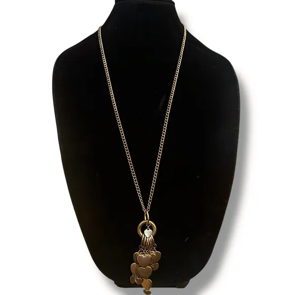 Long gold tone tiered hearts tassel necklace - Image 2