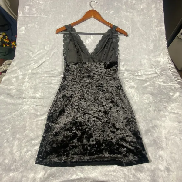 Free People Black Velvet Tank Top mini dress Small Babydoll Lace Romantic Whimsy - Image 11