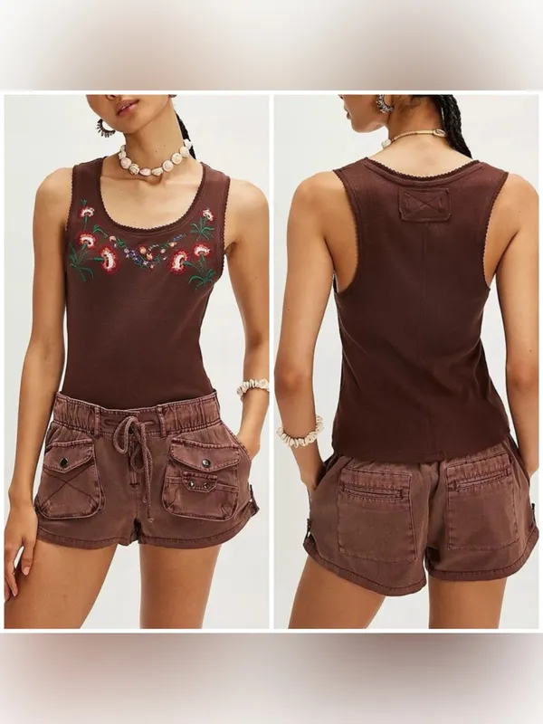 NWOT Free People We The Free Summer Tank - Brown combo - medium *IR* - Image 2