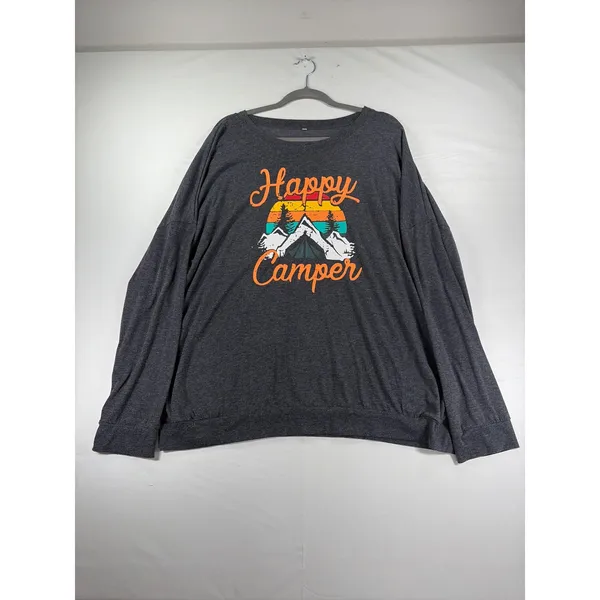 Happy Camper Graphic Sweatshirt Charcoal Grey Long Sleeve XXL Camping Hiking - Image 3