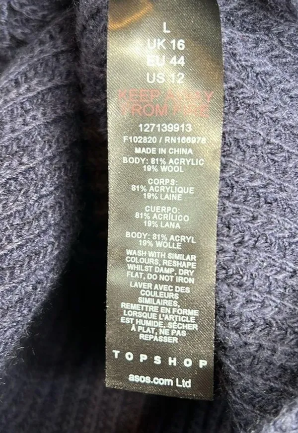 Topshop Drop shoulder Pullover Mock Neck Oversized Sweater Blue Size L US 12 - Image 10