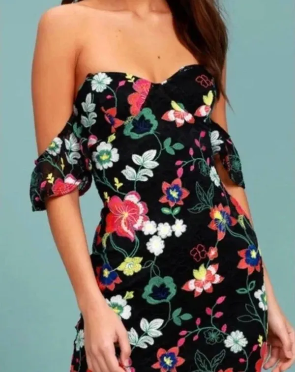 Lulus Black Embroidered Floral Dress - Image 2