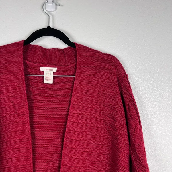 Sundance Women Red Open Front Knit Cardigan Cable Sleeve Sweater Sz‎ S - Image 3
