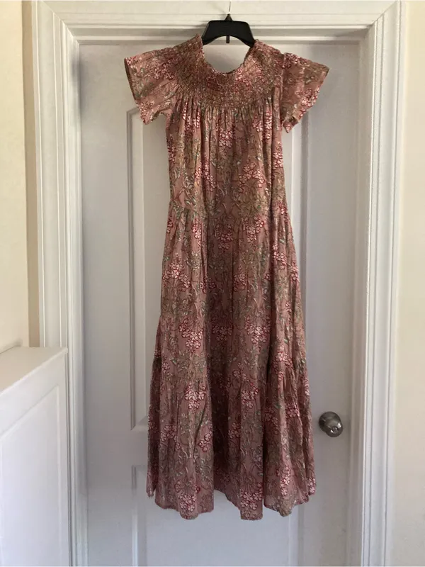 Smocked Floral Maxi Dress in Rust Pink - Image 3