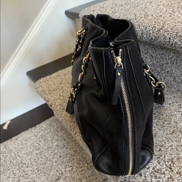 EUC Kate Spade Black Leather Expandable Shoulder Bag - Image 2