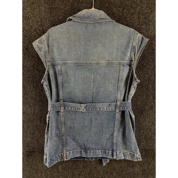 NEW Express Women's Denim Vest Size Small Utility Style Belted Blue Jean Jacket - Image 11