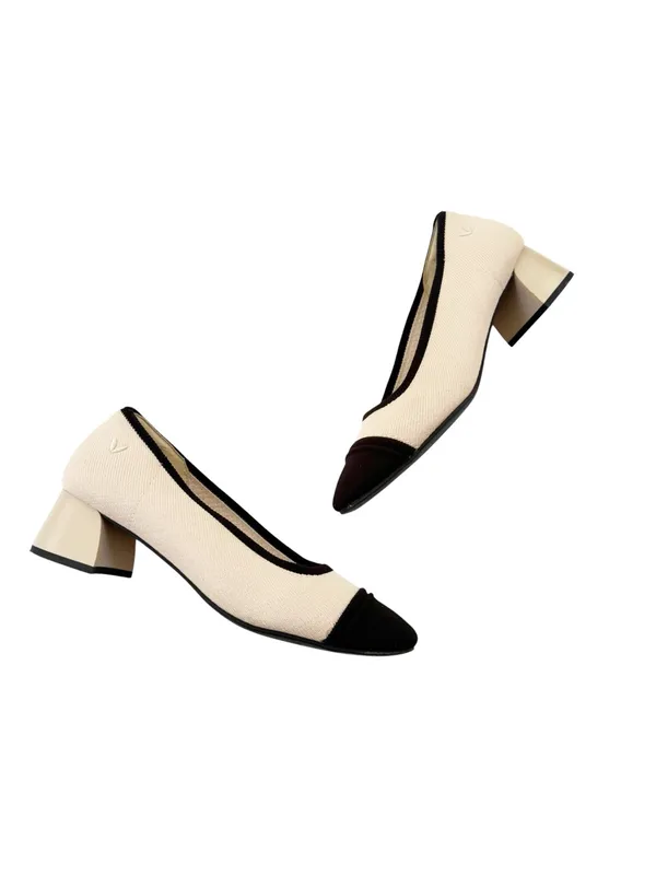 Vivaia Julie Pro Round Toe Chunky Heels in Black Beige Size 36 - Image 8