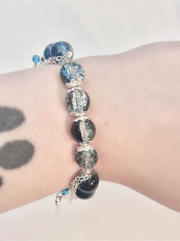 Hand Crafted Blue Beaded Charm Bracelet with Whale Tail And Butterfly Accents - Image 7
