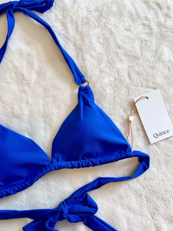 NWT Quince Italian Full Coverage Ring Triangle Bikini Top in Electric Blue - S - Image 4