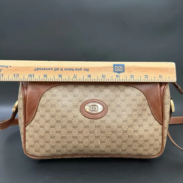 Vintage GUCCI Micro GG Supreme PVC Canvas Brown Leather Trim Shoulder Bag - Image 8
