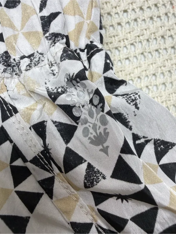 Free People Black & Cream Geometric Pattern Printed Smocked Waist Shorts - Image 5